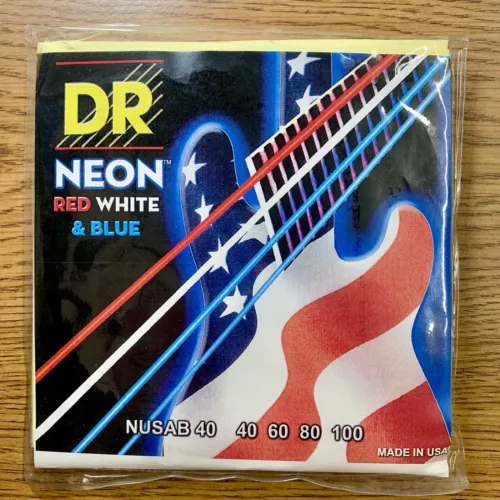 DR bass string set NEON red, white & blue coated 40-100 NUSAB40 New Old Stock