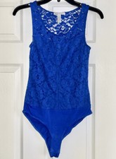 Ambiance Apparel Blue Lace Bodysuit Size Small