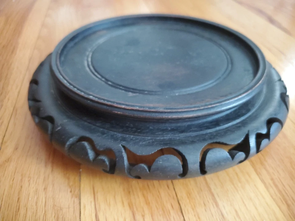 Винтажный китайский ручной резьбы по дереву круглый дисплей ваза стол стойка 8» (внутренний 5-7/8») - Изображение 4 из 4