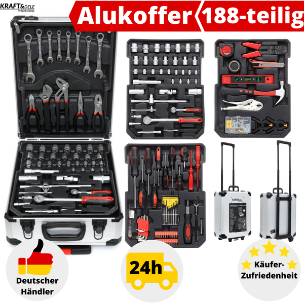 Werkzeugkoffer Werkzeug Set Trolley Werkzeugkasten Werkzeugkiste Box Alu 188-Tlg-image
