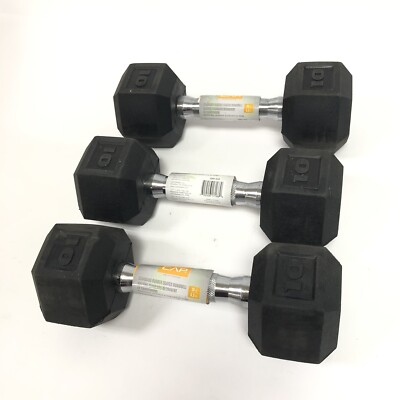 Lot of 3 CAP 10lbs Coated Hex Dumbbell Weights 30lbs Total New
