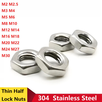 Hexagon Thin Half Lock Nuts Metric Coarse Threads A2 Stainless Steel M2 ...