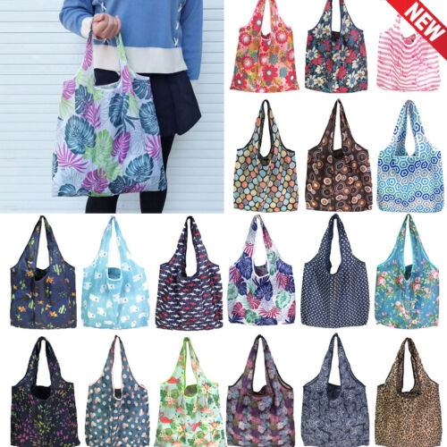 New Reusable Foldable Ladies Shopping Bag Eco Tote Handbag Fold Away Bag - Afbeelding 1 van 39