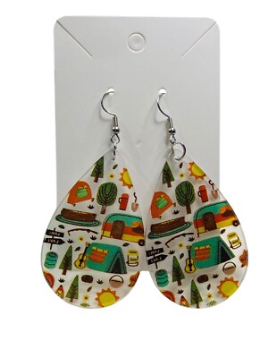 A Camper s Dream Colorful Festive Acrylic Dangle 1.5 x 2.25  Teardrop Earrings
