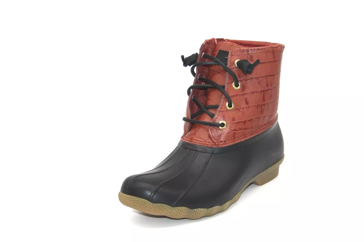 SPERRY Saltwater Croc Embossed Water Resistant Duck Boot Red STS86697 WOMEN S