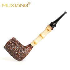 Rustic Briar Wooden Tobacco Pipe Bamboo Cumberland Straight Stem Freehand Pipe