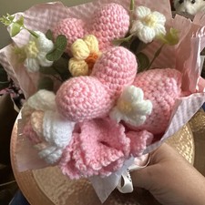 9 Pcs Valentine'S Crochet Pink Rose Hearts Daisies Handmade Knitted Pink Flowers