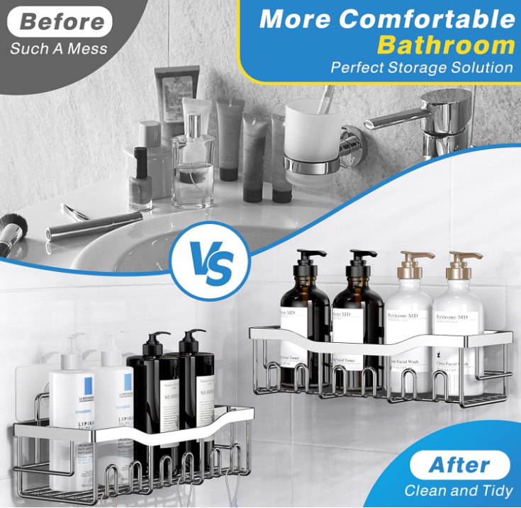 Shower Caddy 5-Pack, Adhesive Organizer, Rustproof Stainless Steel, No Drilling