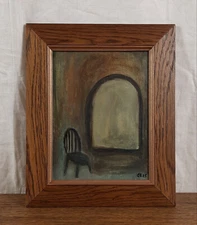 Empty Chair by Arched Window, Expressionist Oil Painting, Artist Bannikov