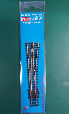 N scale Peco SL-E395 Right Hand Switch Points Medium Radius Electrofrog BNIB 1