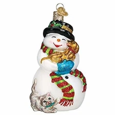 Old World Christmas Glass Ornament, Snowman with Playful Pets (With OWC Box)