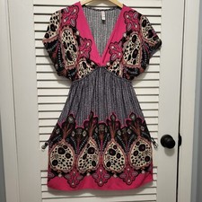 Xhilaration Women's Dress Medium Hot Pint & Black Fuchsia Bohemian Boho