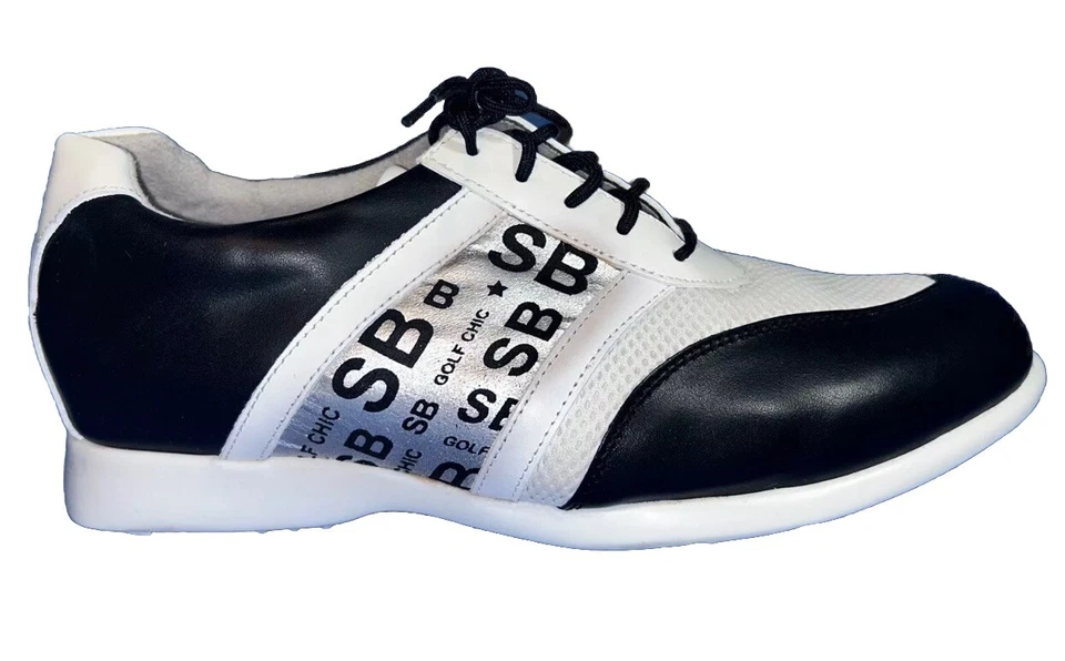 Zapatos de golf deportivos cómodos SandBaggers Sandy de moda para mujer talla 9 blancos y negros Foto 3 de 4