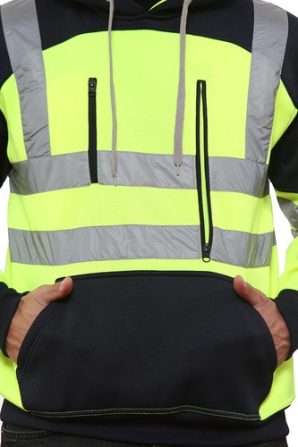 Hi Vis Viz Tablet Zips Hoodie Reflective Tape Band Top Phone Tablet & ID Pockets - Picture 13 of 34