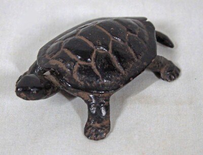 RARE! VINTAGE BLACK CAST IRON TURTLE PAPER WEIGHT MADE IN JAPAN 4 1/4'' LONG