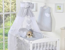 New Small Grey Decorative Baby Canopy Drape Mosquito Net Bow Hearts + HOLDER