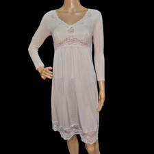 Charle Women's sleep full slip sleeve nylon dress beige Nude Medium 3/4 sleeve