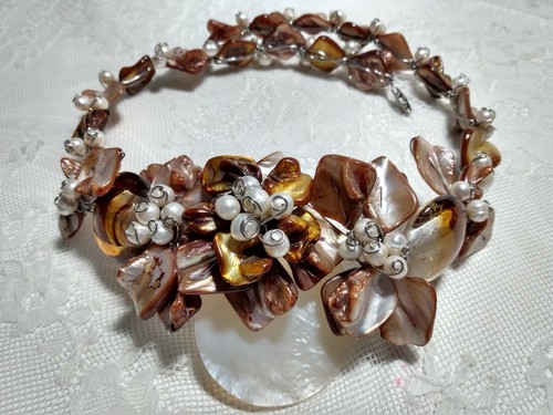 Artisan Handmade Cluster Pearls Beads Layered Statement Necklace With Bracelet - Picture 6 of 20