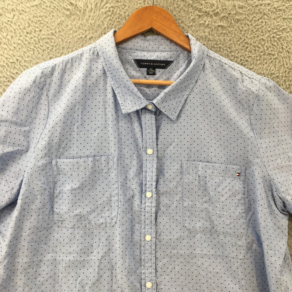 Tommy Hilfiger Casual Button Down Shirt Mens XXL Blue Polka Dot Short Sleeve - Image 2 of 4