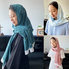 Rectangle Mantilla Veils Catholic Church Cotton Floral Wrap Headcovering Green