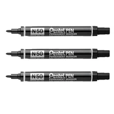 3 x Pentel N50 Permanent Marker Bullet Tip - Writes a 2mm Line