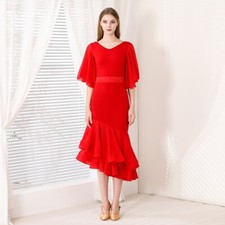NEW Latin Ballroom Dance Dress Modern Salsa Waltz Standard Long Dress C098 Red