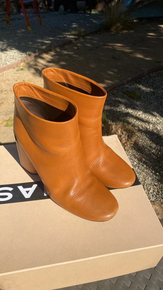 Ботинки на лодыжке Rochas с геометрическим каблуком из верблюжьей кожи 7,5 - Изображение 3 из 4