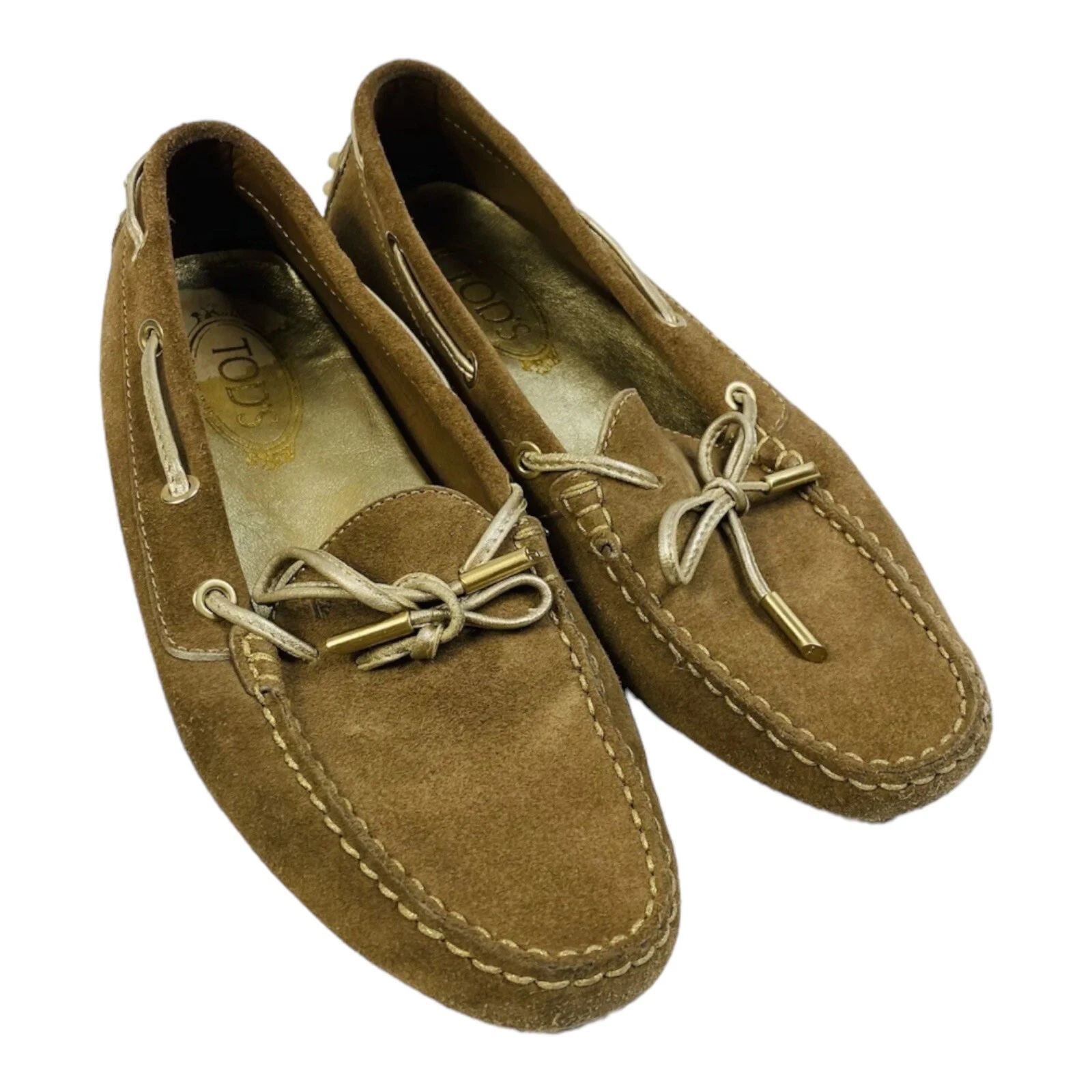 TOD’S Mocassini donna TOD'S marrone e oro scamosciati guida senza tacco scorrevole taglia 39 7