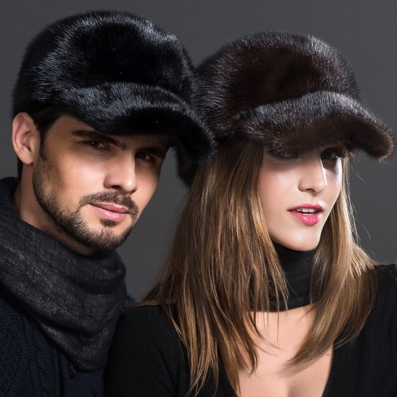 Men Women Real Mink Fur Hat Whole Pelt Mink Fur Peaked Cap Headgear Baseball Cap