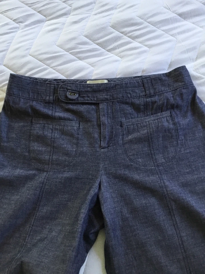 Pantalones de pierna ancha Elevenses para mujer talla 12 azules tiro medio bolsillos pequeños Y2K cambray Foto 3 de 4