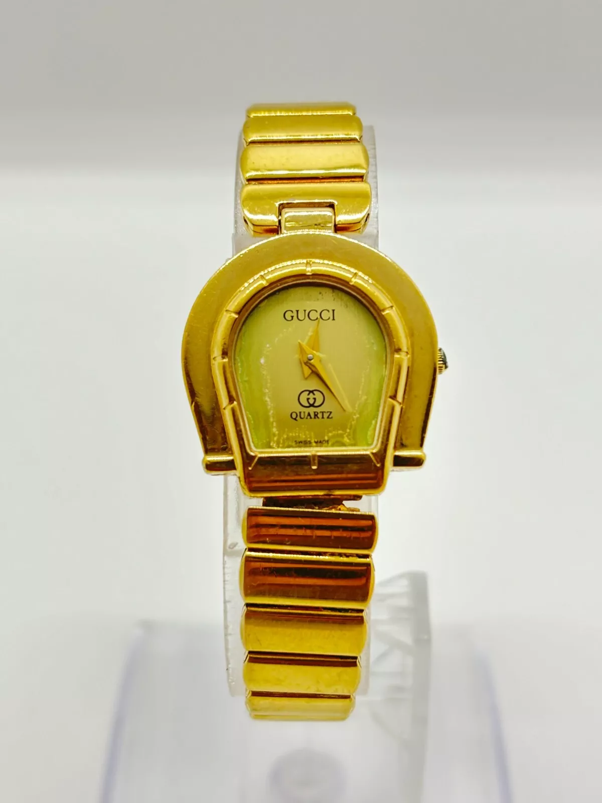 Montre Gucci 7000 Vintage Horsebit Or Blanc Femme 22mm Ronde Quartz Occasion