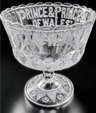 Antique 1888 Edward VII Alexandra Silver Wedding Pressed Glass Compote Bowl