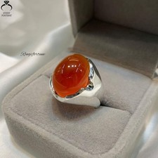 Natural Yemeni Aqeeq Ring Red Agate Unique Silver Men’s Design