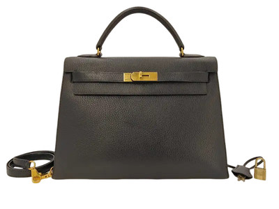 Hermes Kelly Black Box Kalb mit Goldbeschlägen 32