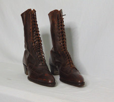 Antique Victorian Woman's Boots Shoes Lace Up Leather Brown Taylor Maid size 6
