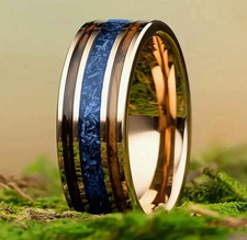 Men 8mm Tungsten Burnt Whiskey Barrel Meteorite Inspire Comfort-Fit Wedding Band