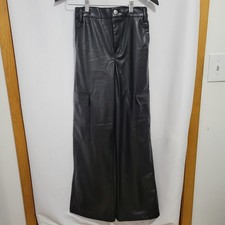 Women's Hunter Brown Black Faux Leather Cargo Pants, Size M, New with tags