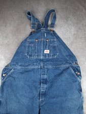 Vintage Round House Bib Overalls Mens 46x30 Fit Blue Denim Carpenter Made USA
