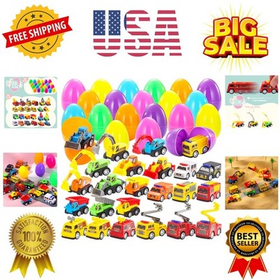 24 Pcs Filled Easter Eggs with Pull Back Construction Cars, Prefilled Easter ...