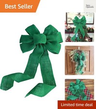 Emerald Green Burlap Christmas Wreath Bow - 10" Wide, 18" Long Tails, Tree To...