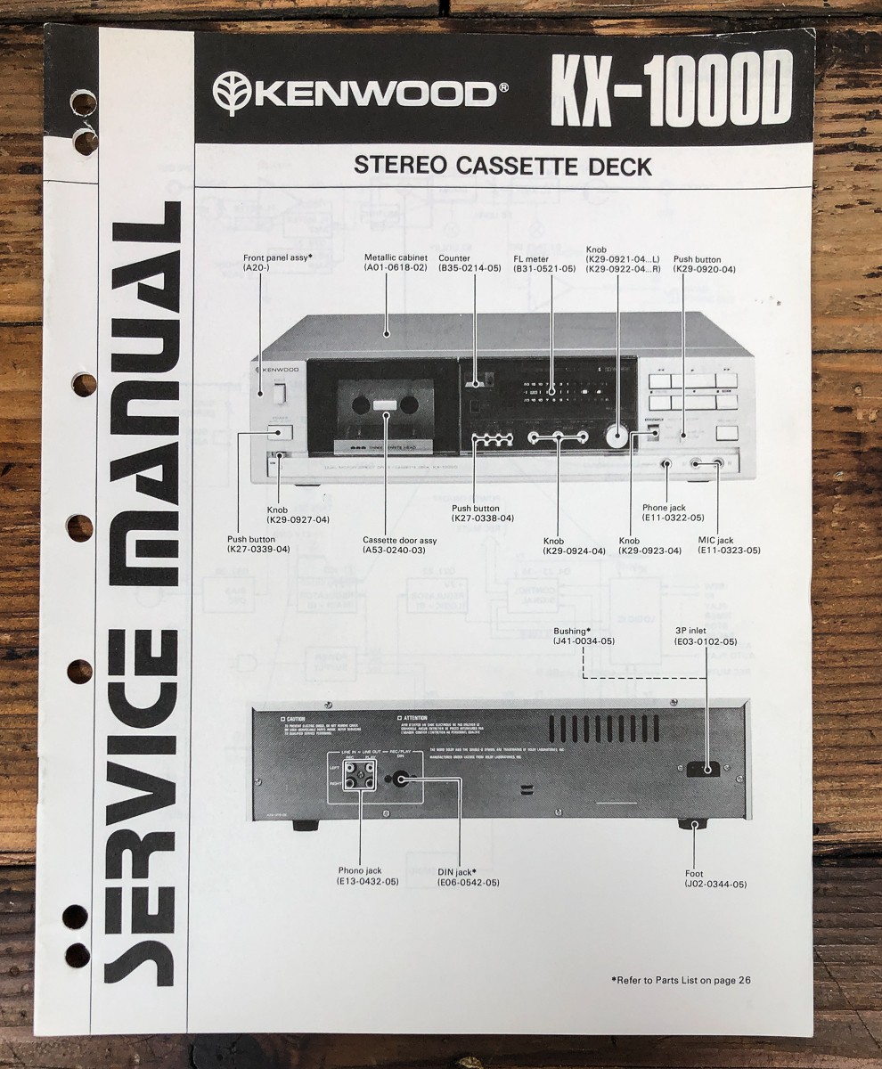 Kenwood KX-1000D Cassette Service Manual *Original*