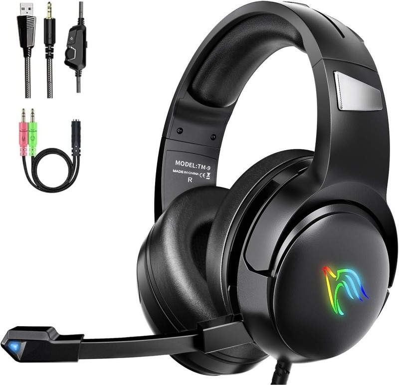 YINSAN Gaming Headset with Noise Cancelling Mic RGB Headphones for PS5,PS4,Xbox