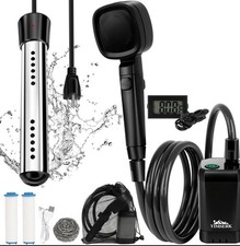 6000mAh Portable Shower for Camping with 2000W Immersion Water Heater Recha...