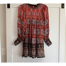 TANVI KEDIA Long Sleeve Red Boho Mini Dress Size XS