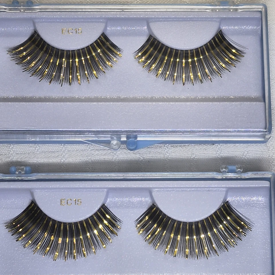 (4 Pair) False Black Lashes with Gold Foil statement costume eyelashes Hollywood - Image 2 of 4