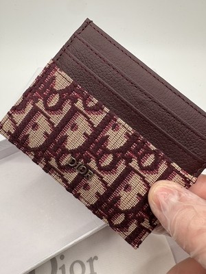 Red/Beige Christian Dior Oblique Jacquard Card Holder