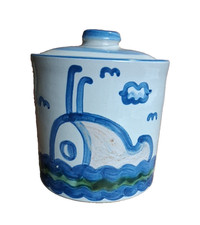M.A. Hadley Pottery Canister Cookie Jar 6.5”Tall 5.75”Wide W/ Lid Stoneware Vtg
