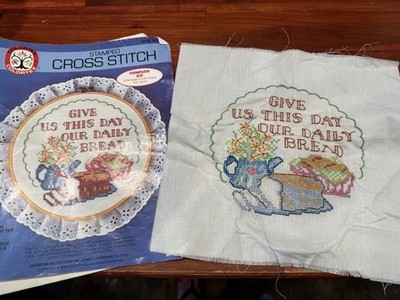 Vintage Cross Stitch Kit Give Us this Day Our Daily Bread Partially Completed 
