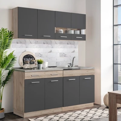 Küchenzeile ohne Geräte Küche Einbauküche Küchenblock Modern Grau Homestyle4u - Bild 1 von 4