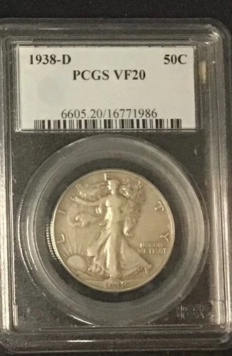 1938-D PCGS VF20 WALKING LIBERTY HALF DOLLAR KEY DATE